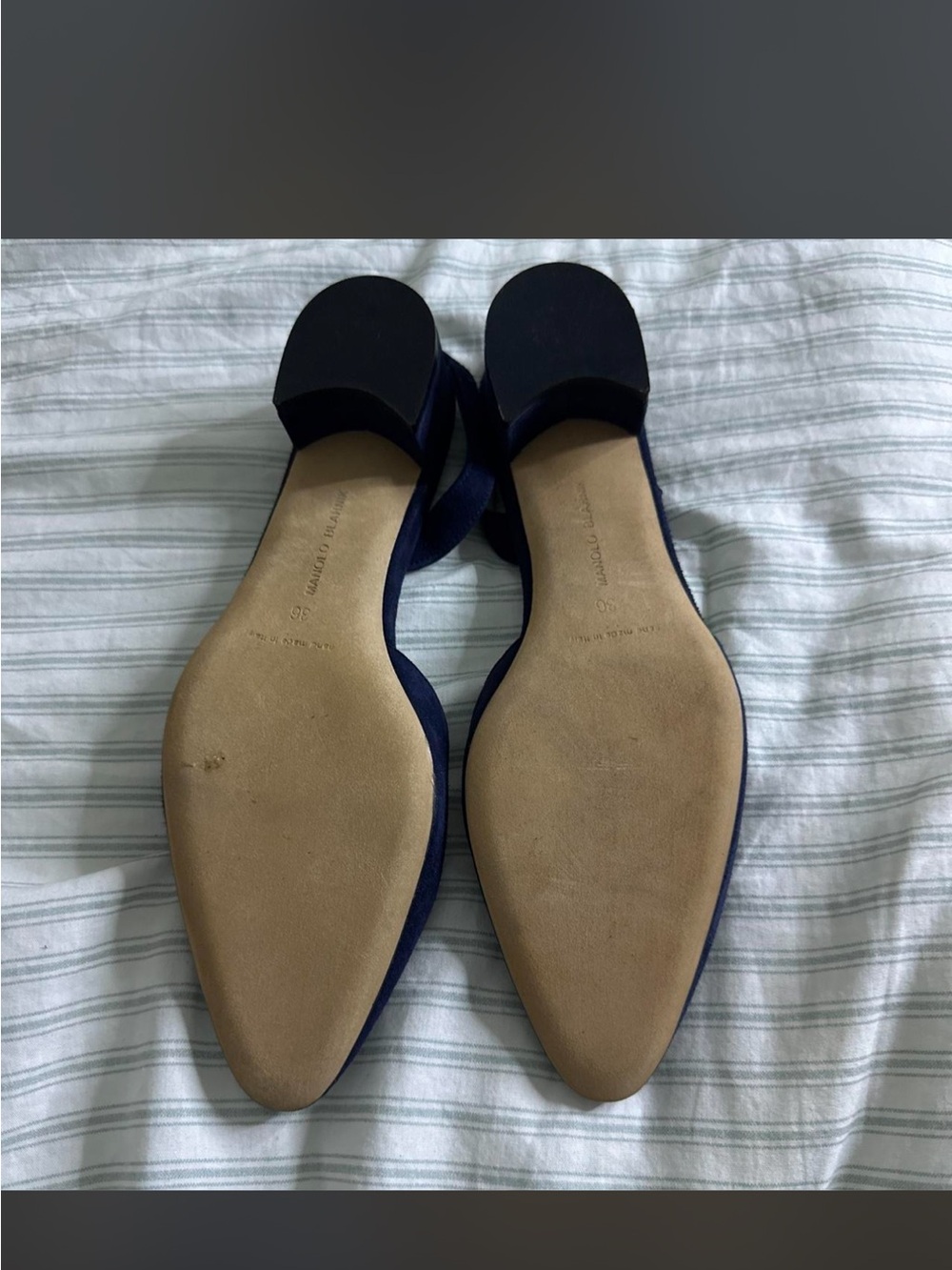 Manolo Blahnik Navy Suede Slingback Flats - Picture 3 of 4